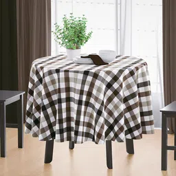 HOME COLORS.IN Brown & White 4-Seater Checked Pure Cotton Table Cover-1