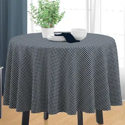 HOME COLORS.IN Black & White 4-Seater Checked Pure Cotton Table Cover-14