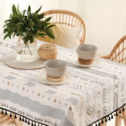 URBAN SPACE Off-White Geometric Printed Pure Cotton 6-Seater Table Cover-image-27