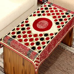BELLA TRUE Red & Beige Woven-Design Rectangular Table Cover-56