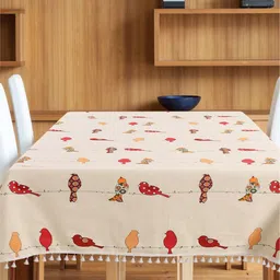 URBAN SPACE Cream & Red Printed Pure Cotton 4-Seater Table Cover-28