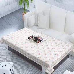 TANLOOMS White & Peach Floral Printed Jute Cotton Rectangle Table Cover-29