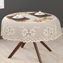 WEAVERS VILLA Beige Self-Design 2-Seater Round Table Cover-53