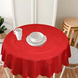 LooMantha Red Floral Cotton Round 4-Seater Table Cover-45