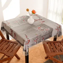 Kuber Industries Grey & Pink Floral Printed Waterproof 4-Seater Table Cover-image-17
