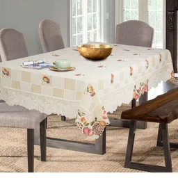 Aura Cream & Red Floral 6 Seater Rectangle Table Cover-4