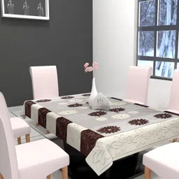 Aura Brown & White Floral 6-Seater Rectangular Table Cover-picture-15