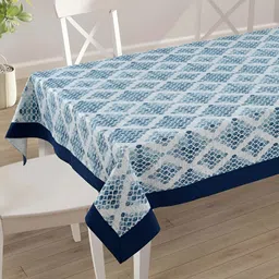 SWAYAM Blue Ethnic Motifs Cotton 8-Seater Table Cover-image-78
