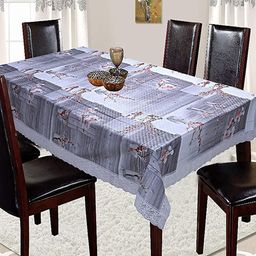 Kuber Industries Grey & Pink Printed 6-Seater Rectangular Table Cover-11