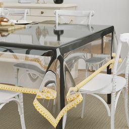 Clasiko Gold-Coloured & Transparent Solid Rectangle 6 Seater Table Covers-46