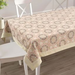 SWAYAM Cream-Coloured Geometric Printed Cotton 4-Seater Table Cover-28