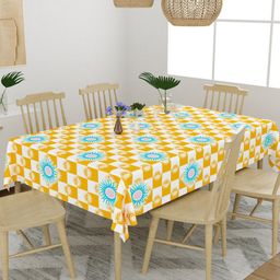 EverHOME Yellow & Blue Geometric Printed Cotton 6 Seater Table Cover-image-90