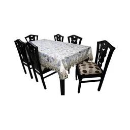 MONKDECOR Blue Floral Cotton 6-Seater Table Cover with Textured details-image-15