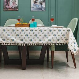URBAN SPACE Blue & White Floral Printed Pure Cotton 6-Seater Table Covers-23
