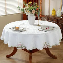 MONKDECOR White Floral Round 4-Seater Table Cover with Embroidered details-image-40