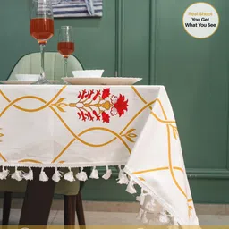 URBAN SPACE Red & White Floral Printed Pure Cotton 4-Seater Table Covers-38
