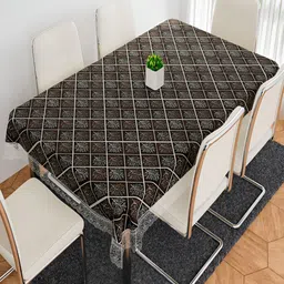 Kuber Industries Black Printed 6-Seater Table Cover-49