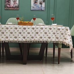URBAN SPACE Red & White Printed Pure Cotton 4-Seater Square Table Cover-picture-29