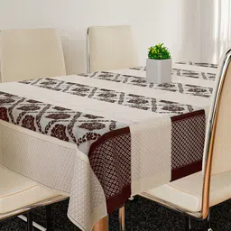 Kuber Industries Cream Colored & Brown Printed Cotton Table Cover-17