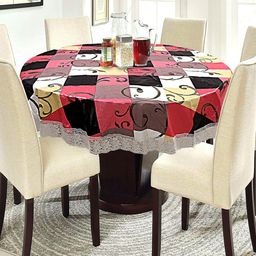 Kuber Industries Pink & Black Printed 6-Seater Round Table Cover-56