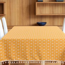 URBAN SPACE Yellow & White Geometric Printed Pure Cotton 4-Seater Table Cover-0