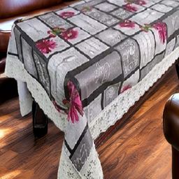 REVEXO Black & White Floral Printed Rectangle 4-Seater Table Covers-30