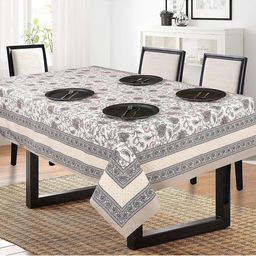 SHADES of LIFE White & Pink Floral Printed Cotton 6-Seater Table Covers-image-79