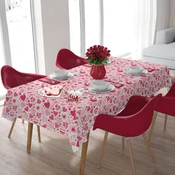 HOME COLORS.IN Red & White Abstract Printed Cotton 4 Seater Table Cover-18