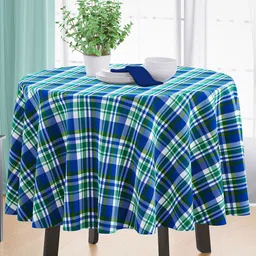 HOME COLORS.IN Blue & Green 4-Seater Checked Pure Cotton Table Cover-32
