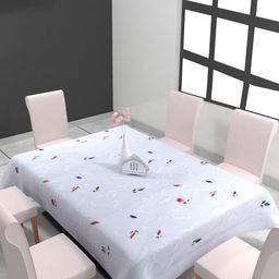 Aura White & Pink Floral 6-Seater Rectangular Table Cover-57