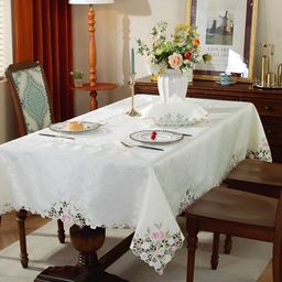 TANLOOMS White Floral 8-Seater Table Cover with Embroidered details-image-12