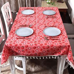 HOUSE OF QUIRK Strawberry Printed 4 Seater Cotton Linen Table Cover-35