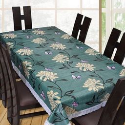 Aura Green Floral & White 6Seater Rectangle Table Cover-picture-0