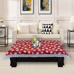 DREAM CARE Red & White Floral Printed 2 Seater Rectangular Waterproof Table Cover-14