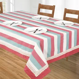SHADES of LIFE Pink & Blue Striped Cotton Table Cover-54