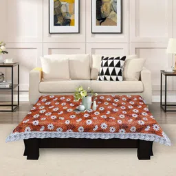 DREAM CARE Rust Red & White Floral Printed Waterproof Rectangular Center Table Cover-9