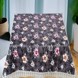 REVEXO Black & Yellow 4-Seater Floral Printed Table Cover-7