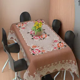 REVEXO Peach-Coloured & White Floral Printed Rectangle 4-Seater Table Covers-24