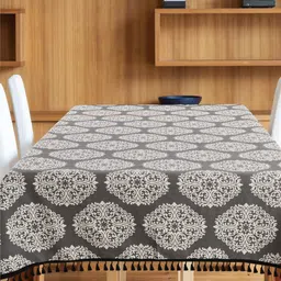 URBAN SPACE Grey & White Ethnic Motifs Printed Pure Cotton 4-Seater Table Cover-image-30