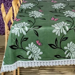 REVEXO Green and White Floral Printed 4-Seater Table Cover-15