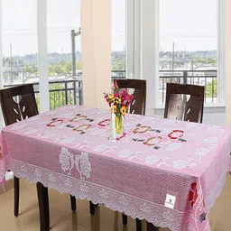 Kuber Industries Pink & White Self-Design Cotton 6-Seater Rectangular Table Cover-5