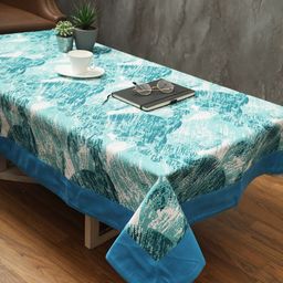 Soumya Turquoise Blue &  White Abstract Printed Rectangle Cotton Table Cover-6