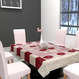 Aura Maroon Floral Printed 6 Seater Rectangle Table Cover-picture-14