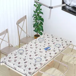 TANLOOMS White & Purple Floral Printed Jute Cotton Rectangle Table Cover-41