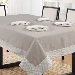 SHADES of LIFE Beige & White 6-Seater Rectangle Cotton Table Cover-image-80