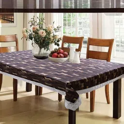 Kuber Industries Brown Geometric Printed Plastic 6-Seater Table Cover-30