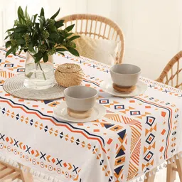 URBAN SPACE Orange & White Printed Pure Cotton 4-Seater Table Cover-10