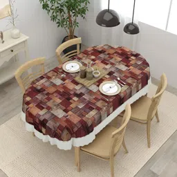 Clasiko Brown Geometric Printed Oval Anti-Slip 4-Seater Table Cover-15