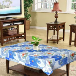 Kuber Industries White & Blue Floral Printed 4 Seater Table Cover-11