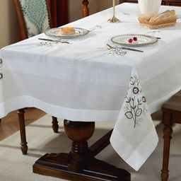 TANLOOMS White & Brown Floral Embroidered Rectangle Table Cover-image-84